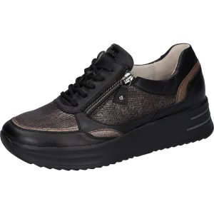 Waldlaufer 755004 310 370 H-Arianna Ladies Black & Bronze Leather Arch Support Zip & Lace Shoes