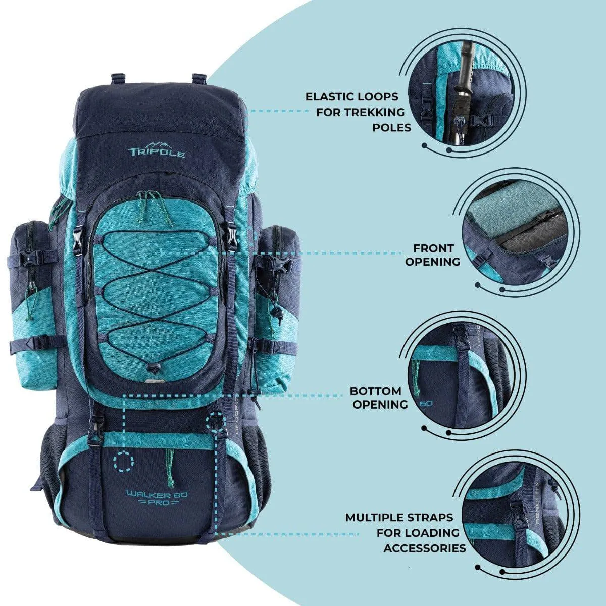 Walker Pro Trekking and Hiking Rucksack - 80 Litre - Blue