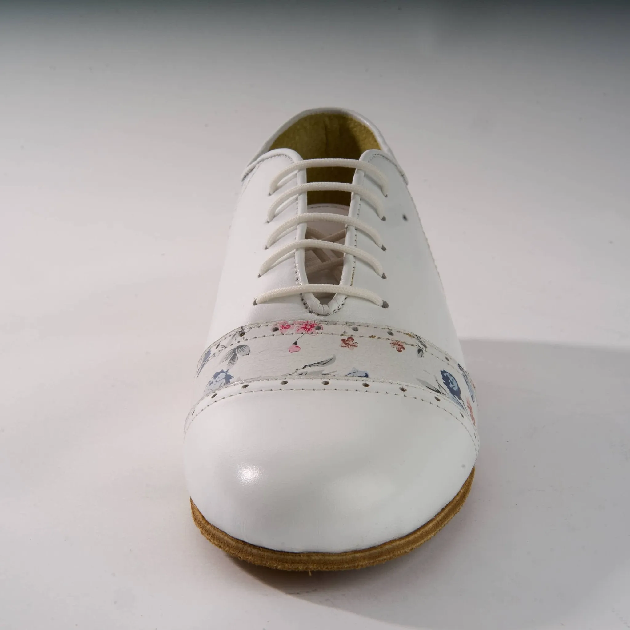 White and Floral Genuine Leather - Handmade Tango Shoes - Rock 3017