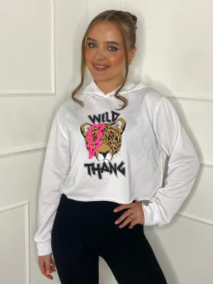 Wild Thang Cropped Hoodie - White