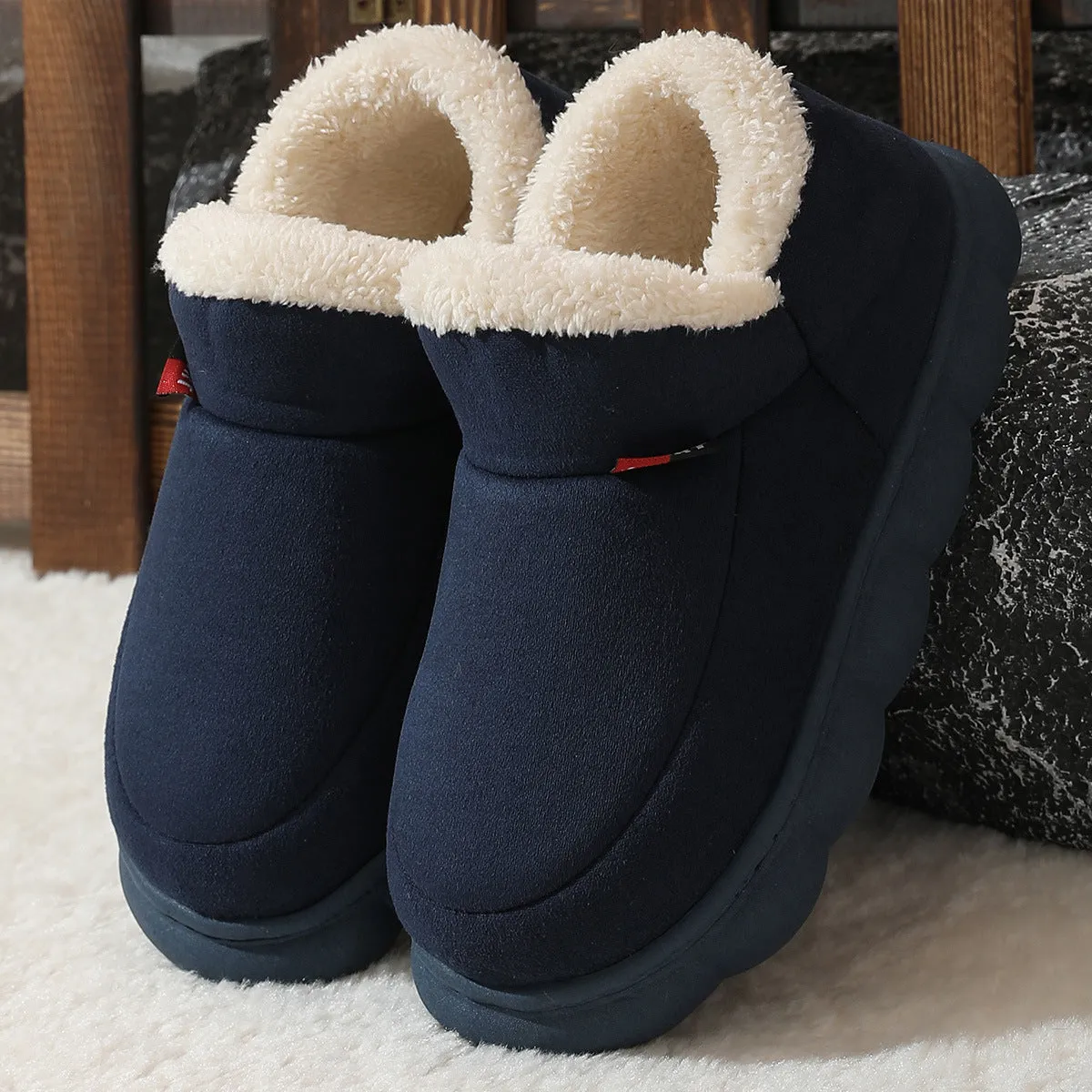 Winter Plush Cotton Shoes Women Men Warm Suede House Shoes For Parents Solid Color Thick-soled Garden Shoes Outdoor