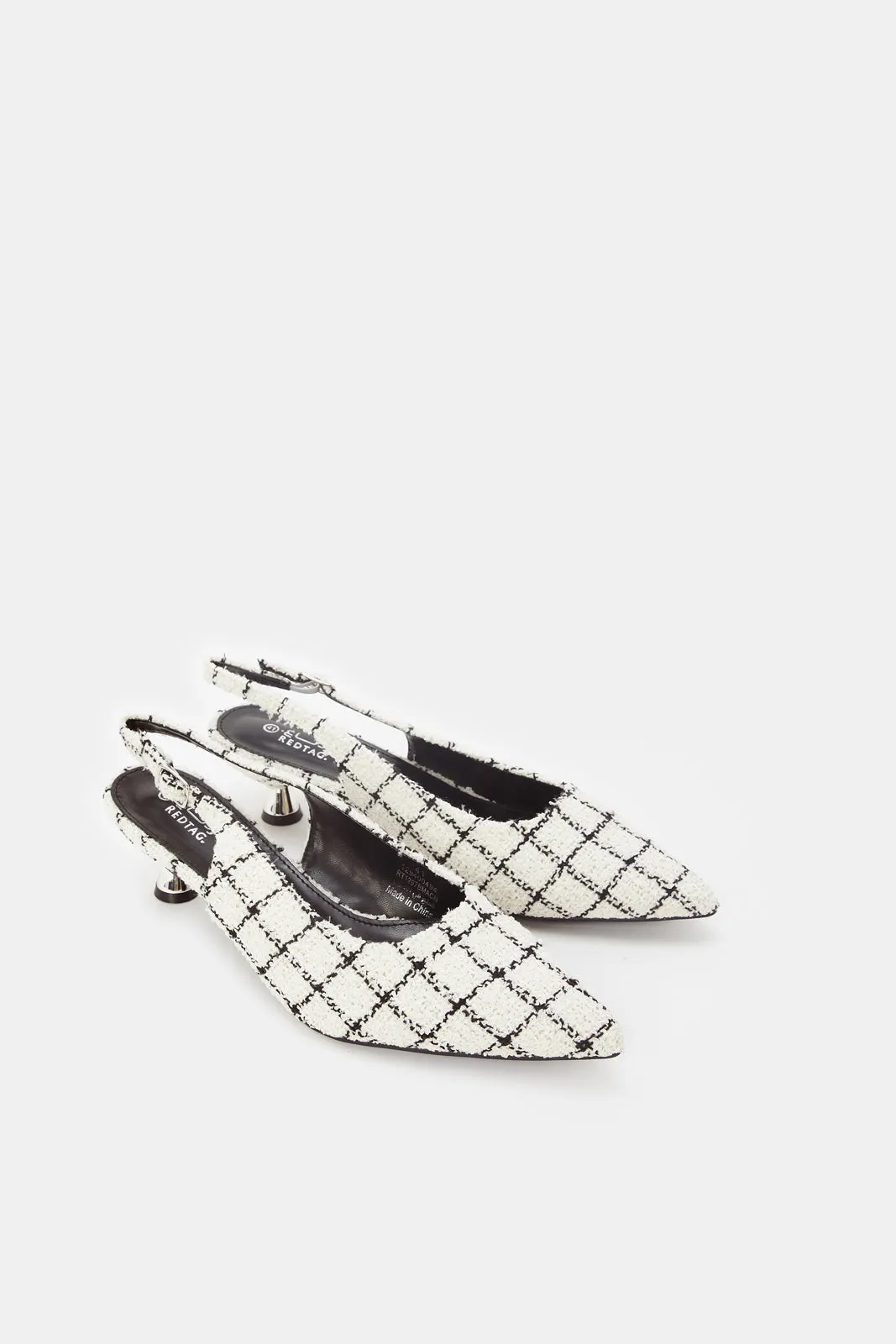 Women Black And White Checkered  Slingback Mule