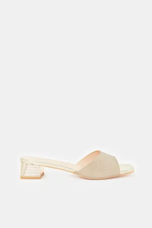 Women Gold Block Heel Mule