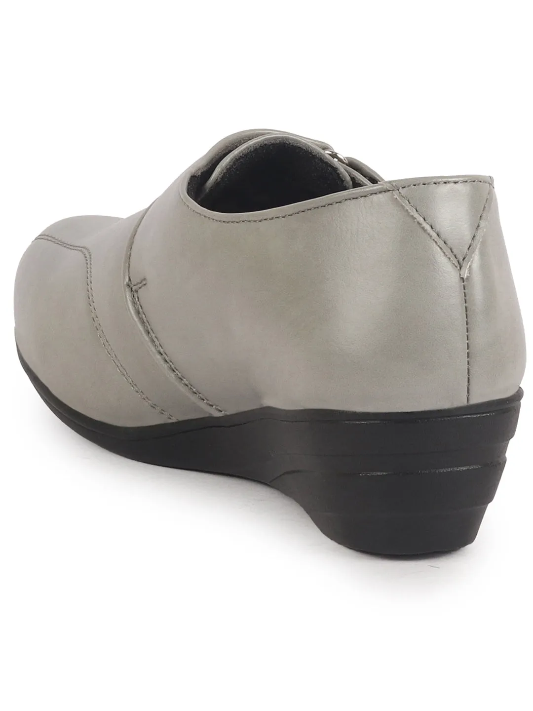 Women Grey Outdoor Fashion Hook and Loop Platform Heel Wedges