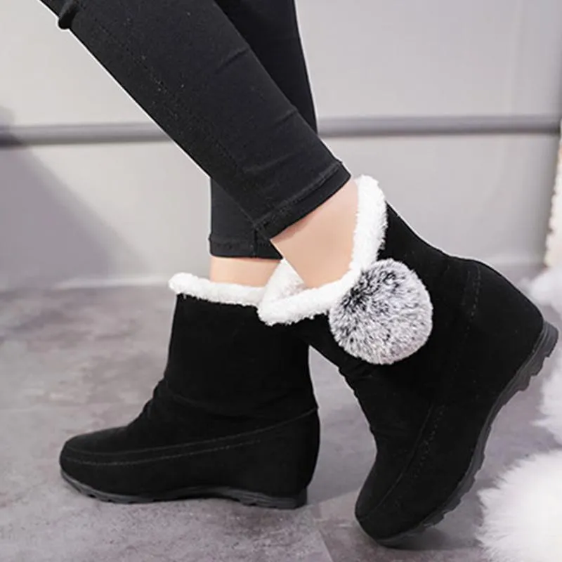 Women Suede Hairball Round Toe Wedges Shoes