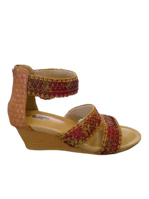 WOVEN WINE WEDGE SANDAL